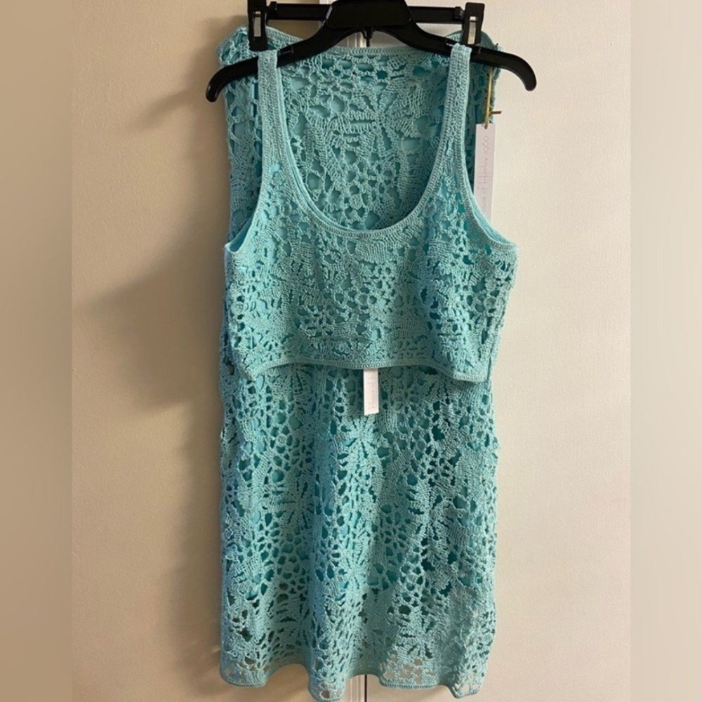 House of Harlow 1960 Sky green Crochet maxi skirt set Medium NWT - Picture 1 of 10
